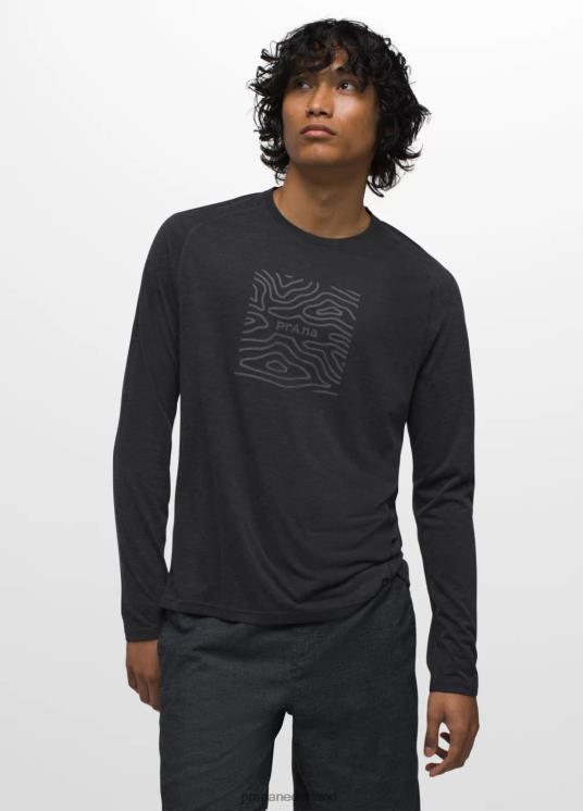 prAna kleding VP06P792 Heren Mission Trails T-shirt met lange mouwen zwarte heide topo